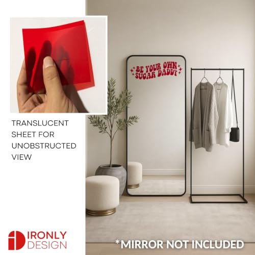 Image of Sticker for Glass & Mirrors | Minimal Vinyl Decal for Bedroom Bathroom & Cafe | Self-Adhesive Quote Aesthetic Mirror Sticker | No Mirror Included (Be Your Own Sugar Daddy, Large, Transparent Red)
