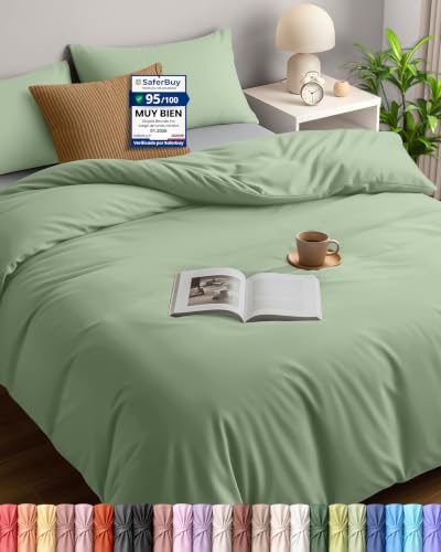 Utopia Bedding Funda Nordica Cama 105 - Microfibra Juego de Funda de Edredon 200x200 cm y 2 Fundas de Almohada 50x75 cm (Verde Salvia)