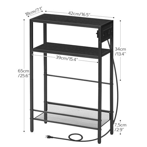 Image of HOOBRO Small Narrow Side Table with Charging Station Set of 2, Skinny End Table for Small Spaces, Slim Nightstand with USB Ports Outlet, Sofa Beside Table with Storage Shelf BB102UBZP201