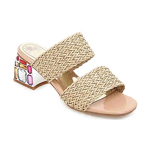 MIOKE Womens Block Heel Mules Slide Sandals Open Toe Suede Slip On Comfort Summer Mid Heeled Dress Sandal