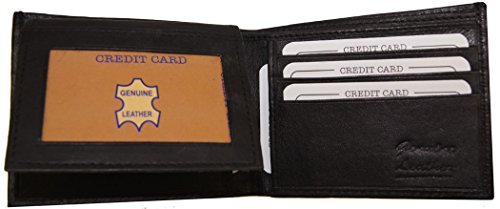 Leather Mens Wallet Bifold Black Fixed FlipUp Dual Window ID FREE Organza Gift Bag SUN1103BK3