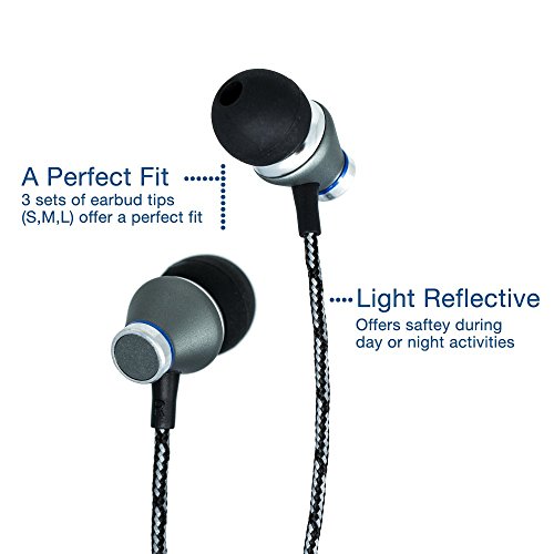 Emerson Wired Earbuds Headphones with Universal Mic and Remote and Light Reflective Cord ER106004