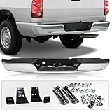 JSBOYAT Rust Resistance Rear Bumper Assembly Fits for 2002-2008 Dodge Ram 1500/2003-2009 Ram 2500 3500 Pickup Heavy Duty Chrome Back Bumpers W/Top Pads License Plate Lamp CH1103111