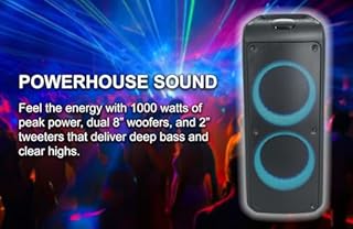 Rockville Rock Party 9 1000W Portable Bluetooth Speaker, Dual 8" Woofers, Deep Bass, LED Lights, Karaoke Mic/Guitar Inputs, for Parties and Outdoor Events
