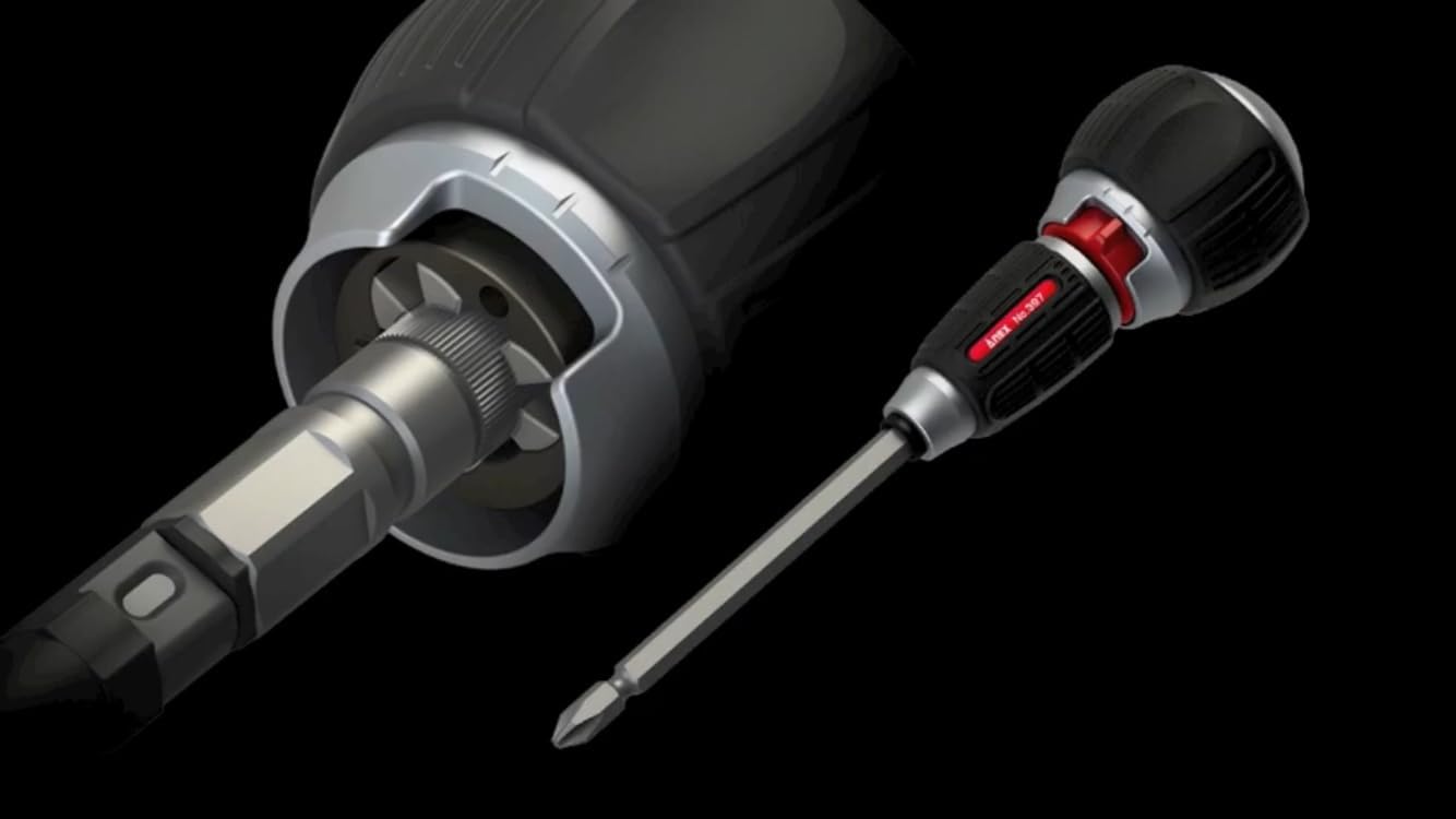 عن قرب view of the ANEX screwdriver handle's bit insertion mechanism