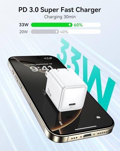 Image of Fast Charging for iPhone 16 /15 Charger,PD 3.0 PPS 33W GaN USBC Charger Block Foldable Plug Compact Type-C Wall Charge Adapter for Apple iPhone 16 Pro Max Series,Galaxy S25 /Pixel 9 /iPad Pro (White)
