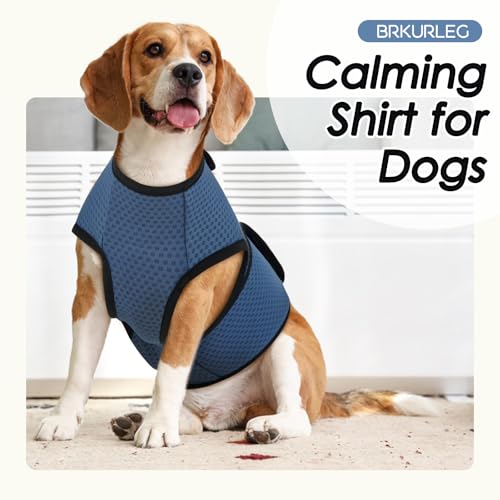 Image of BRKURLEG Dog Anxiety Shirt, Adjustable Anxiety Vest Jacket for Small Medium Large Dogs,Dog Calming Shirt for Thunderstorms, Fireworks, Training & Separation Relief, Lakeblue, L