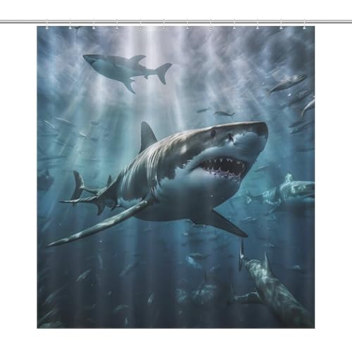 Rideau de douche requin en polyester haute qualité, textile résistant et lavable