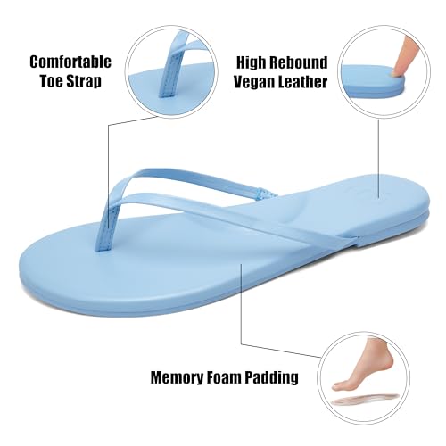 Image of INMINPIN Flat Flip Flops with Arch Support for Women - Memory Foam Flats Summer Sandals 2026 - Ultra Comfort Vegan Leather Thong Sandals Summer Beach Slide