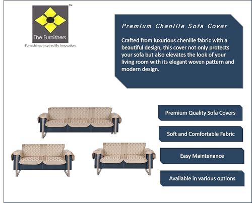 Image of Premium Chenille Woven Anti-Slip 7 Seater Sofa Cover with Arm Rest | L-Shape Sofa Seat Protector for Living Room | Durable & Stylish Slipcover - Beige