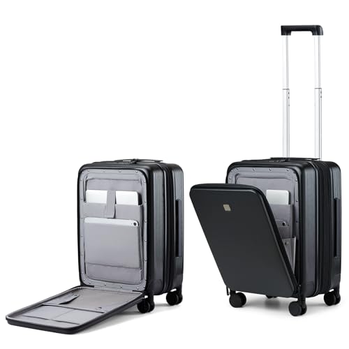 Image of Hanke Grace Suitcases with Wheels Hardshell Carry On Luggage Airline Approved, 20 Inch Travel Suitcase Lightweight Tsa Luggage for 2-3 days Short Business Trips., Jet Black, 20 Inch Expandable