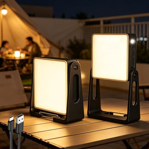 Eocean Rechargeable Camping Light 2 Pack 6000mAh Dimmable LED Camping Lanterns with 360 Rotatable Stand IP65 Waterproof Tent Light for Outdoor 3 Colors Emergency Lights for Home Power Outages