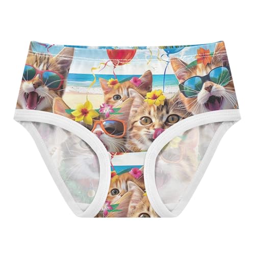 Underwear for Girls, Smiling Cats Attire Toddler Panties, Cotton Underwear Girls, 2T–8 Years