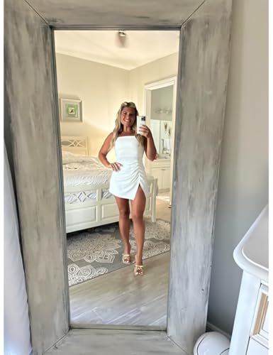 Image of Women's Sexy Sleeveless Square Neck Bodycon Ruched Split Party Club Mini Tank Short Dress