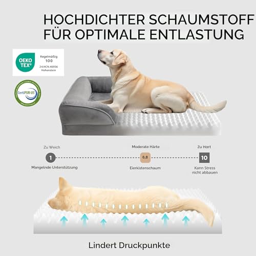 BEDSURE orthopädisches Hundebett Ergonomisches Hundesofa - 89x63 cm Hundecouch mit eierförmiger Kistenschaum für mittlere Hunde, waschbar rutschfest Hundebetten, grau