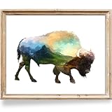 DREAM BIG PRINTABLES Double Exposure Bison Art Print - Unframed - 8x10 | Buffalo Wall Decor | Living Room Décor | Farmhouse Décor | Office Wall Décor