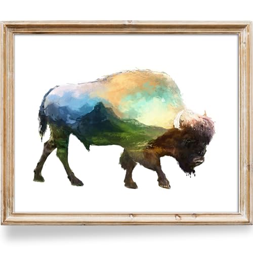 DREAM BIG PRINTABLES Double Exposure Bison Art Print - Unframed - 8x10 | Buffalo Wall Decor | Living Room Décor | Farmhouse Décor | Office Wall Décor