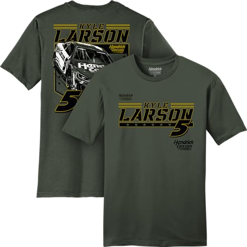 Classic Ink USA Kyle Larson #5 NASCAR 2026 Military Green Shield 2 Sided Car T-Shirt (US Alpha Large Regular Regular)