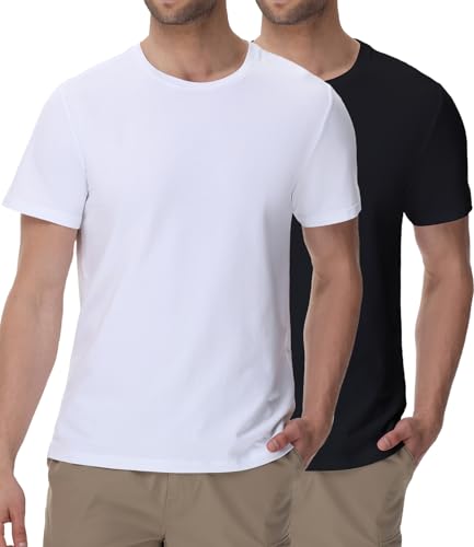 wirarpa Men's Cotton T-Shirt Short Sleeve Crew Neck Classic Undershirts for Men 2 Pack