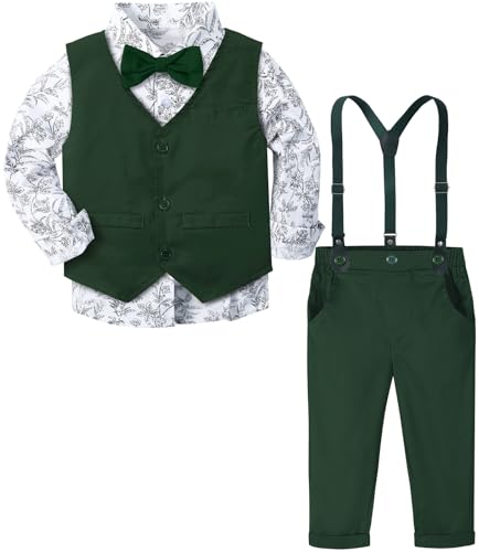 mintgreen Bebé Niño Caballero Traje, Niños Boda Traje Chaleco Pajarita Conjunto de Ropa, Verde Negruzco, 18 24 Meses, 90