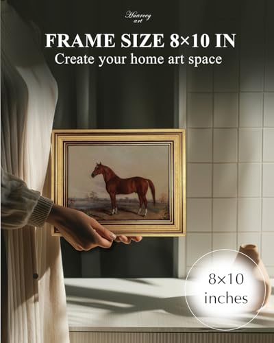 Image of HUARCEY Gold Framed Vintage Wall Art for Living Room, Animals Painting Prints Shelf Decor for Kitchen, Aesthetic Bedroom Wall Art, Best Gifts for Friends or Family - Ferghana horse 10L x 8W
