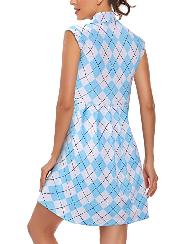 Luranee Womens Golf Apparel,Cap Sleeve Summer Casual Dress Exercise Sport Zip Up Dresses Golf Tennis Cute Dress Moisture Wicking Comfy Polo Dress Blue Plaid Small #TOP3