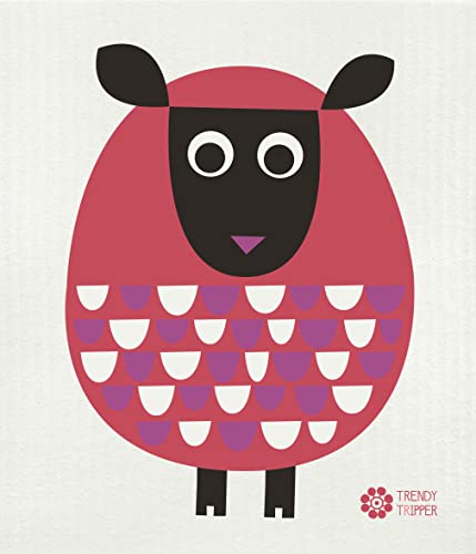 Image of Trendy Tripper 3-Pack Earth-Friendly Swedish Dishcloth /Reusable Sponge Cloth Eco Sponge Modern Sheep (3 Pk: Bright Green + Red /Purple + Petrol)