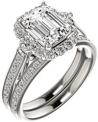 JEWELERYN 4 CT Emerald Colorless Moissanite Engagement Rings Set for Women/Her, Wedding Bridal Ring Set, Eternity Sterling Silver Solid Diamond Solitaire Prong Anniversary Promise Gift for Ring