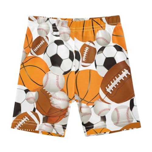 CHIFIGNO Cool Footballs Basketballs Girls' Cartwheel Shorts Under Dress Bike Shorts Breathable Dance Short Clothes for Kids Size 8