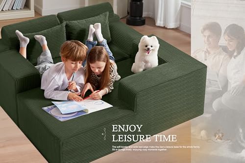 Image of HABUTWAY Sectional Couches for Living Room,No Assembly L Shaped Couch 105 inch Modular Sectional Sofa Couch with Deep Seat,Cloud Couches Furniture Sets for Apartment,Corduroy (Green, Right Facing)