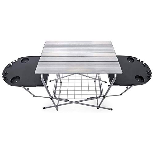Camco Deluxe Foldable Outdoor Grilling Table with Side Tables & Cup Holders