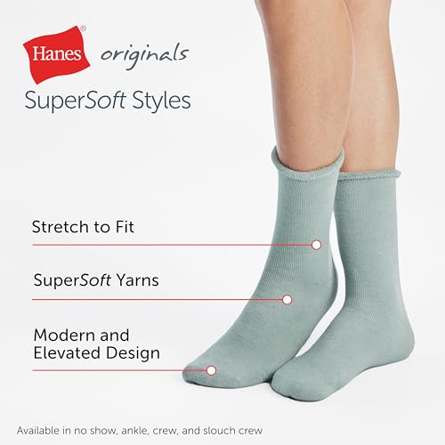 Hanes Men's Originals Supersoft Crew Socks, Stretch Crew Socks For Men, 6-12, 6-Pairs3