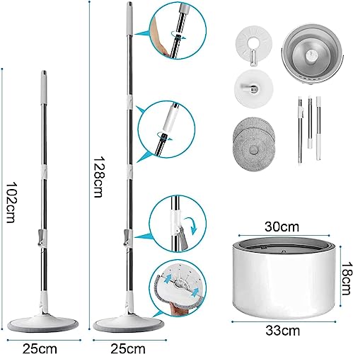 Image of Spin Mop with Bucket Deluxe System for Floor Cleaning - 360 Flexible Mop with Self Separation Dirty and Water System 2 Pcs Reusable Microfiber for All Types of Floor Cleaning (A-Grey)