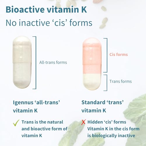 Igennus Triple Vitamin K Complex 2700 mcg, Vitamin K1 & K2 (MK-4 & MK-7), 90 Capsules, 1-a-Day, High Strength and Bioactive Natural Forms, Bone & Cardiovascular, Clean Label, Vegan - Image 4
