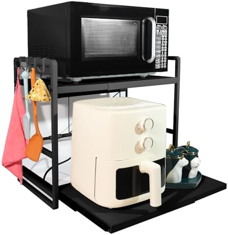 Estante para microondas de 2 niveles, estante de cocina extensibl...