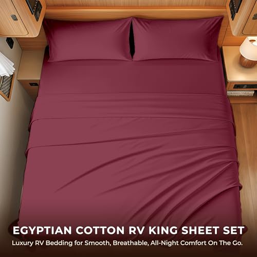 Image of SGI bedding 100% Egyptian Cotton Sheets RV King Size - 600 Thread Count Sheets Set, Soft, Cooling, 15 inch Deep Pocket, Luxury Hotel Bedding, Breathable, Durable - Burgundy