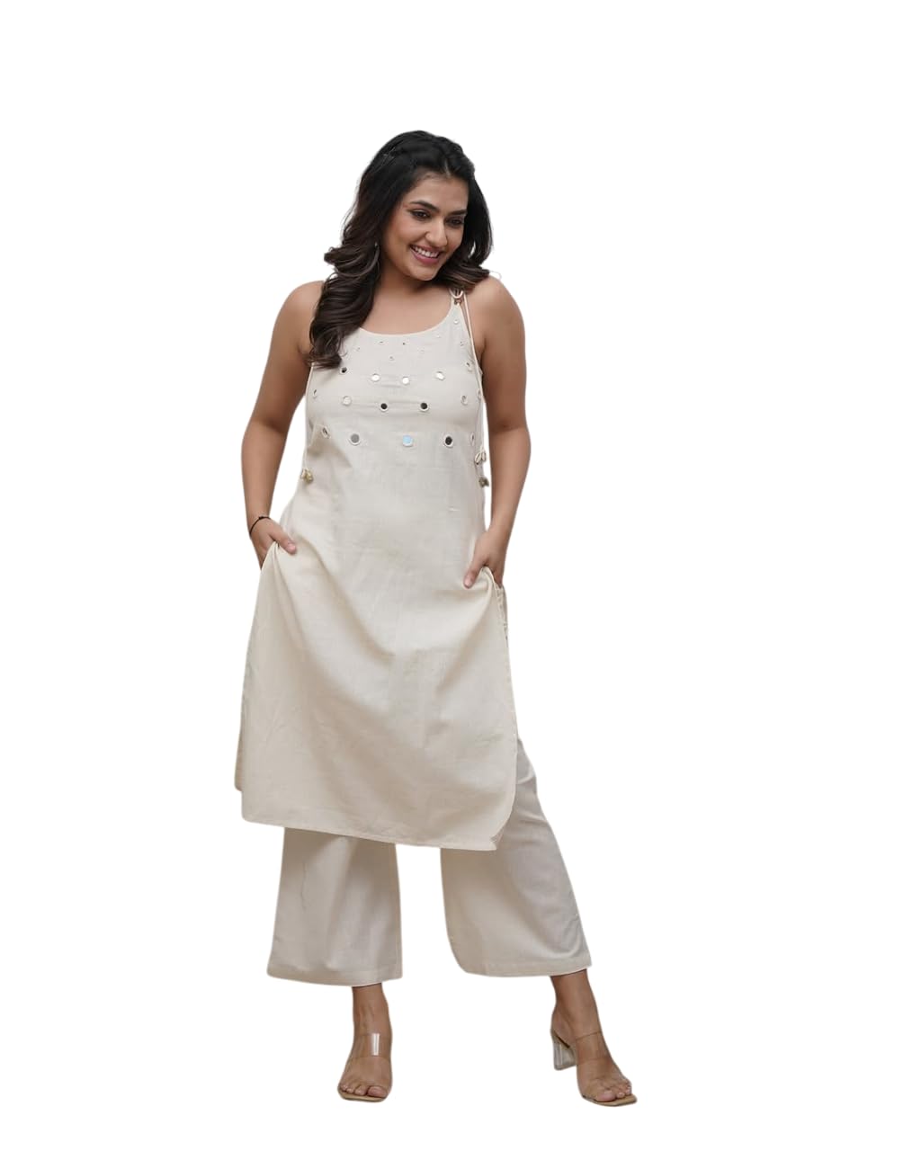 Women's Cotton Embroidery Sleeveless Kurti with Ankle Length Pant Set-image-46