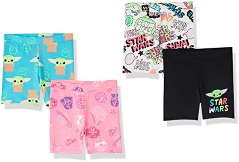 Amazon Essentials Disney | Marvel | Star Wars | Frozen | Princess Toddler Girls' Bike Shorts (Previously Spotted Zebra), Pack of 4, Neon, Star Wars Child, 4T