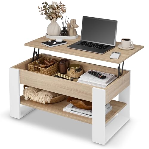 defiPad Table Basse Relevable avec Rangement - Table de Salon Moderne Industriel - Coffee Table...