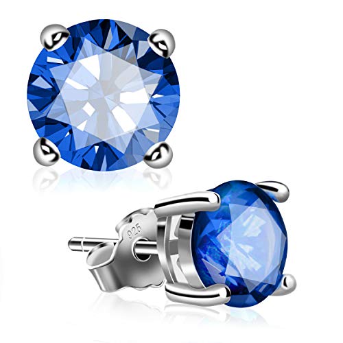 UHIBROS Sterling Silver Ear Stubs Birthstone Stud Earrings Round Cubic Zirconia Diamond September Earring Paperback Paperback