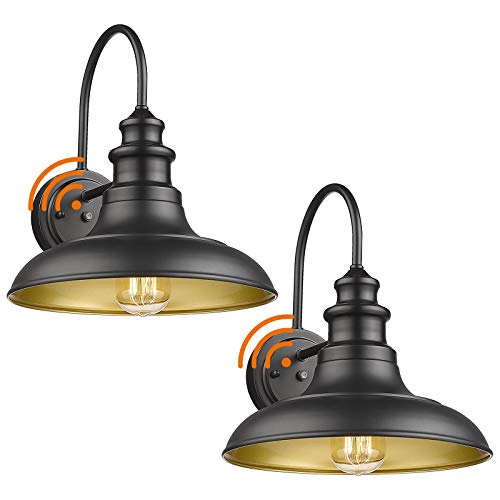 Diyel Dusk to Dawn Sensor Outdoor Barn Light Fixture, 12.3 Inch Dome Outdoor Wall Sconce Farmhouse Wall Mount Lights Exterior Light Fixture Black Finish Industrial Wall Lantern for Porch, 2Pack by Diyel - Used condition - US$67.49
