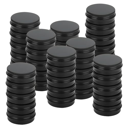 JAPCHET 40 latas de aluminio negro de 30 ml, tarros redondos de metal de 1 onza, recipientes de viaje vacíos con tapa de rosca para maquillaje, velas, joyas