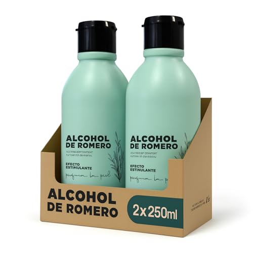 Alcohol de Romero, Ideal para friegas y masajes, Nutre y perfuma la piel, Solución Tópica Natural para Masaje, Efecto estimulante, 500 ml en total