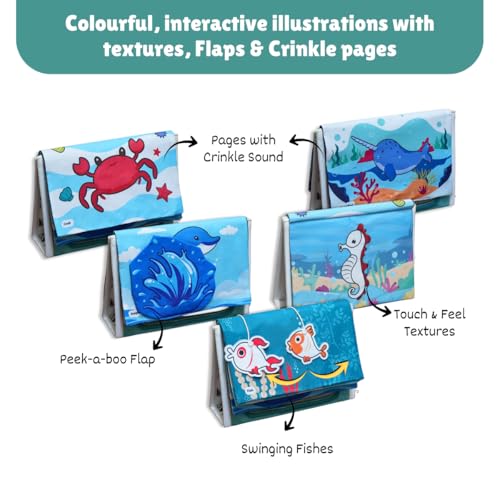 Image of 5-in-1 Baby Tummy Time Crinkle Book & Convertible High-Contrast Mat with Rattles & Mirror | Sensory Book for Newborns & Infants (0-1 Year) | Cloth Book for Tummy Time & Early Development