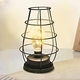 Iron Night Light,Vintage Table Lamp, Black Retro Industrial Iron Metal Wire Basket Cage Style Light