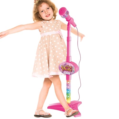 Mik de canto para niños, soporte musical de karaoke, micrófono de escenario apto para niños, juguete de rendimiento iluminado, opción de reproducción de música integrada, pantalla LED brillante y