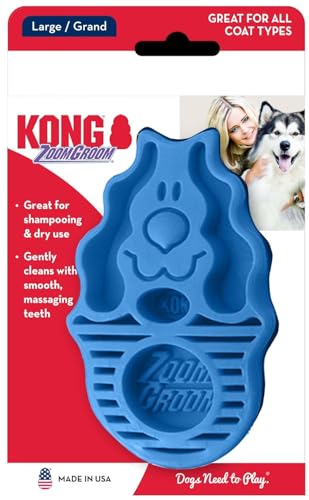 KONG – ZoomGroom – Bürste zur Hundepflege und zum Shampoonieren – Für Große Hunde (Blau)