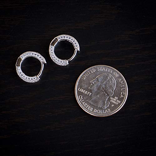 Mens Small White Gold Plated Cz Hoop Earrings #TOP4