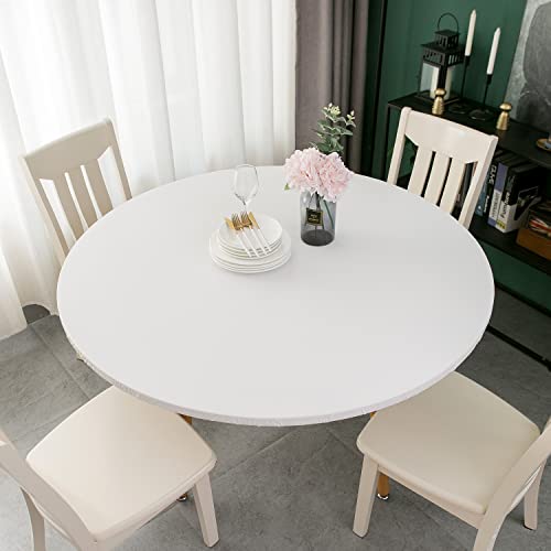 Pioggia Round Vinyl Fitted Tablecloth with Flannel Backing Elastic Table Cloth Waterproof Oil-Proof Plastic Table Cover Best for 57"-65" Round by Pioggia - Used condition - Image 3