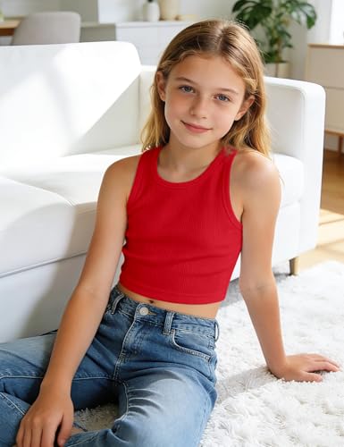 Image of Auranso Girls Tank Tops 2 Pack Ribbed Knit Sleeveless Crop Tops for Kids